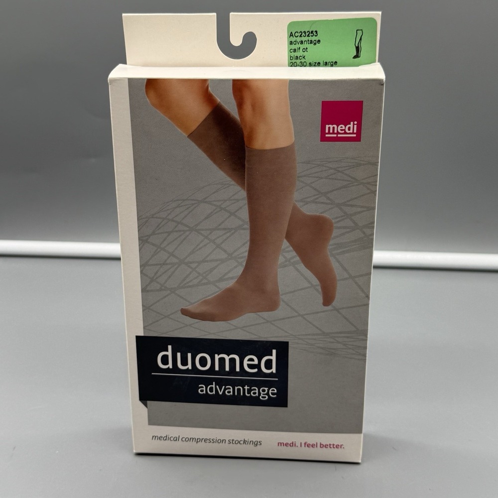 Duomed Advantage 20-30 mmHg Compression Knee High Black Size L Open Toe NEW
